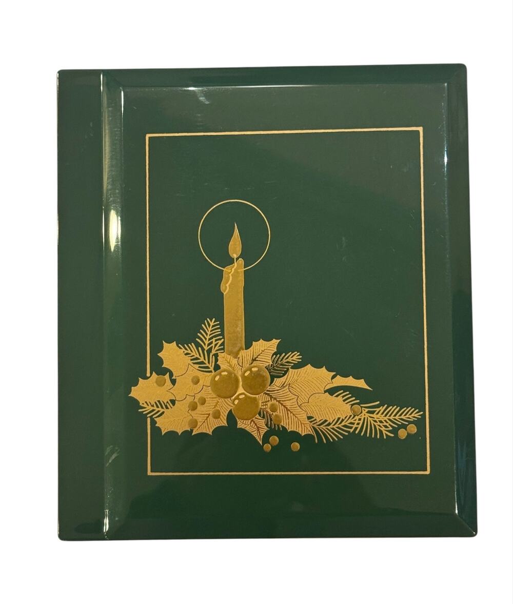 Vtg MCM Otagiri Green & Gold Lacquerware Christmas Photo Album 4x6